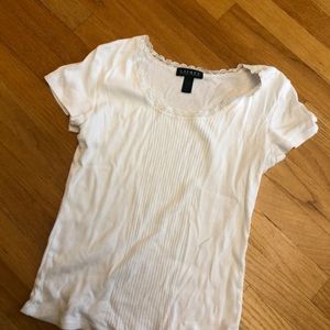 Ralph Lauren Ribbed and Lace White Tee Shirt
